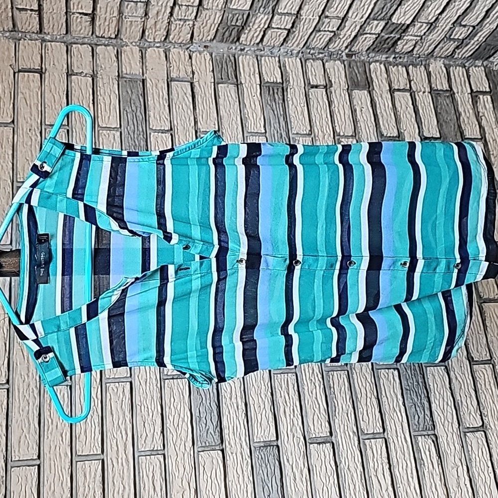 The Limited Teal and Navy Striped Blouse